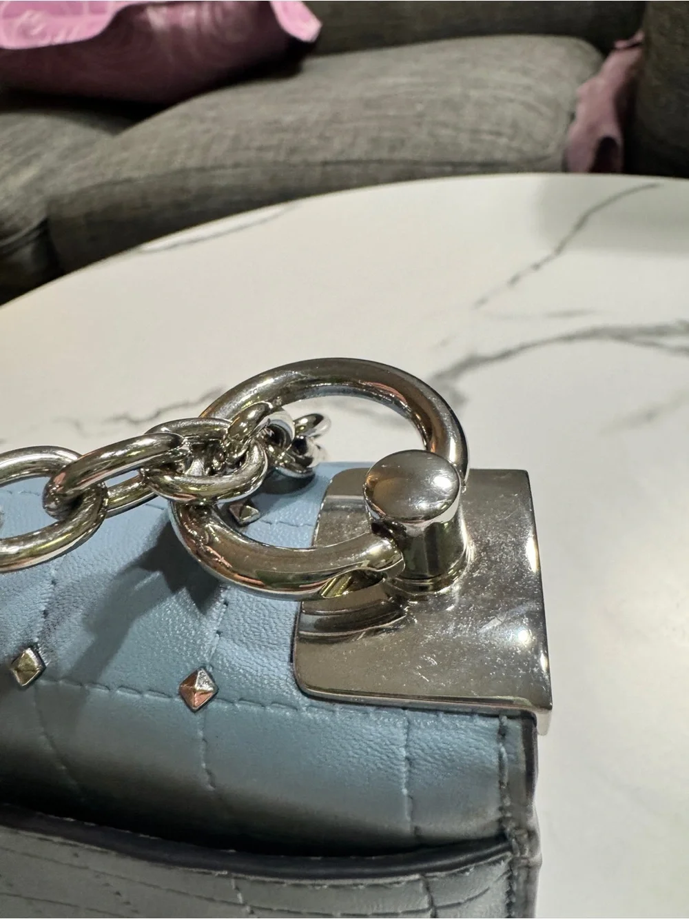Michael Kors Light Blue Quilted Shoulder Bag with Silver Hardware